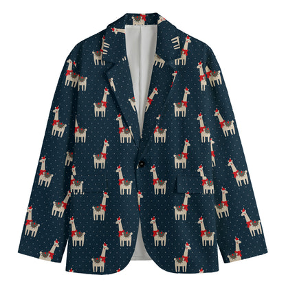 Santa Claus Llama Xmas Pattern Print Men's Cotton Blazer