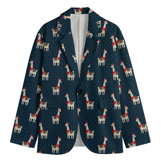 Santa Claus Llama Xmas Pattern Print Men's Cotton Blazer