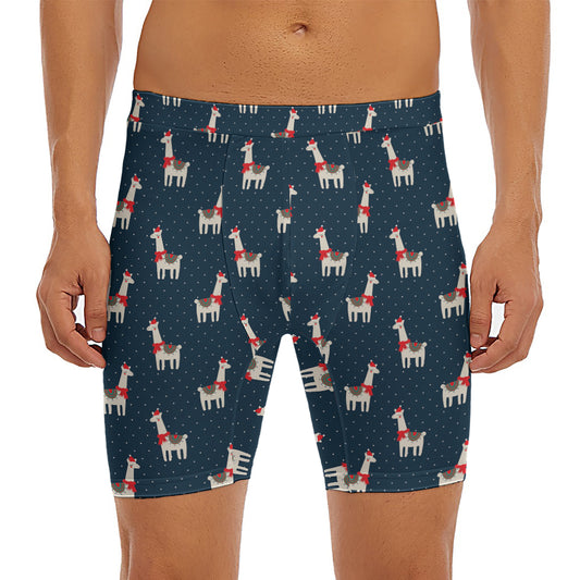 Santa Claus Llama Xmas Pattern Print Men's Long Boxer Briefs