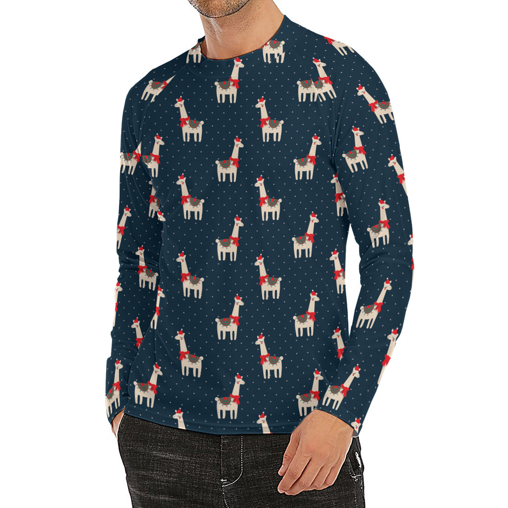 Santa Claus Llama Xmas Pattern Print Men's Long Sleeve Rash Guard