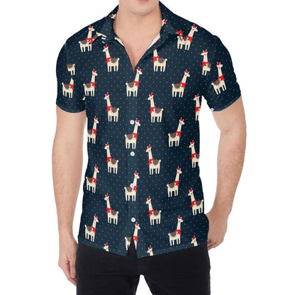 Santa Claus Llama Xmas Pattern Print Men's Shirt