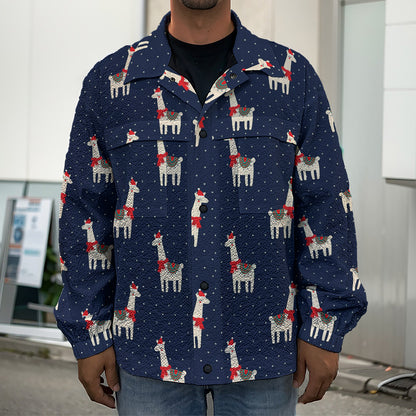 Santa Claus Llama Xmas Pattern Print Men's Shirt Jacket