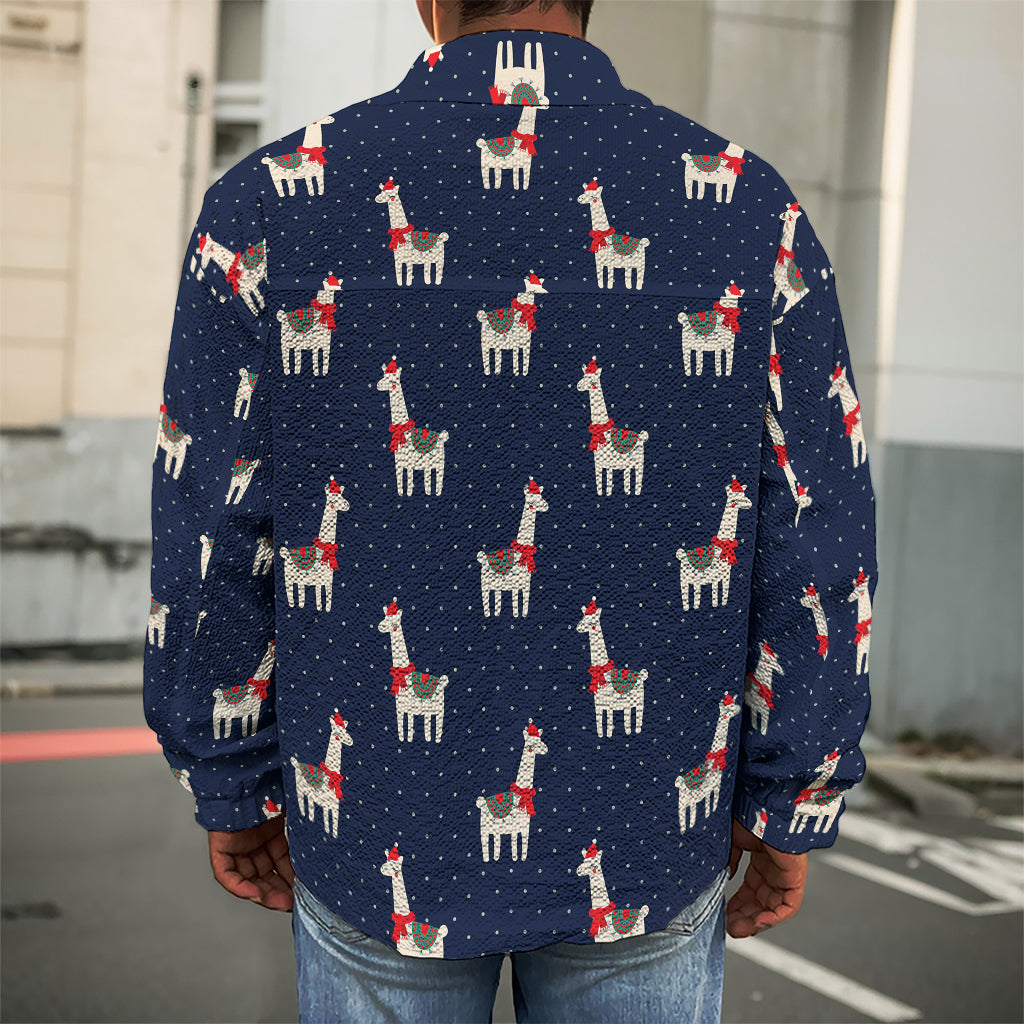 Santa Claus Llama Xmas Pattern Print Men's Shirt Jacket