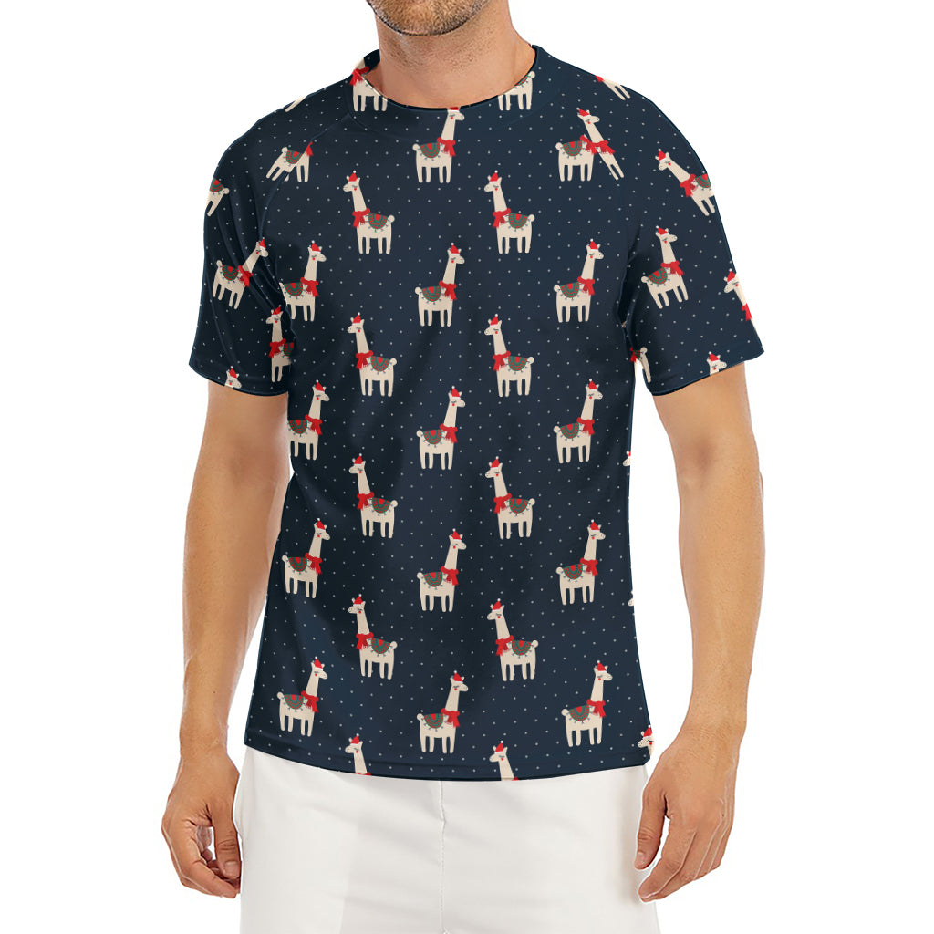 Santa Claus Llama Xmas Pattern Print Men's Short Sleeve Rash Guard