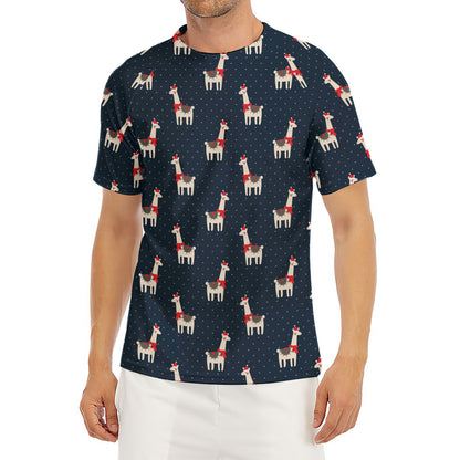 Santa Claus Llama Xmas Pattern Print Men's Short Sleeve Rash Guard