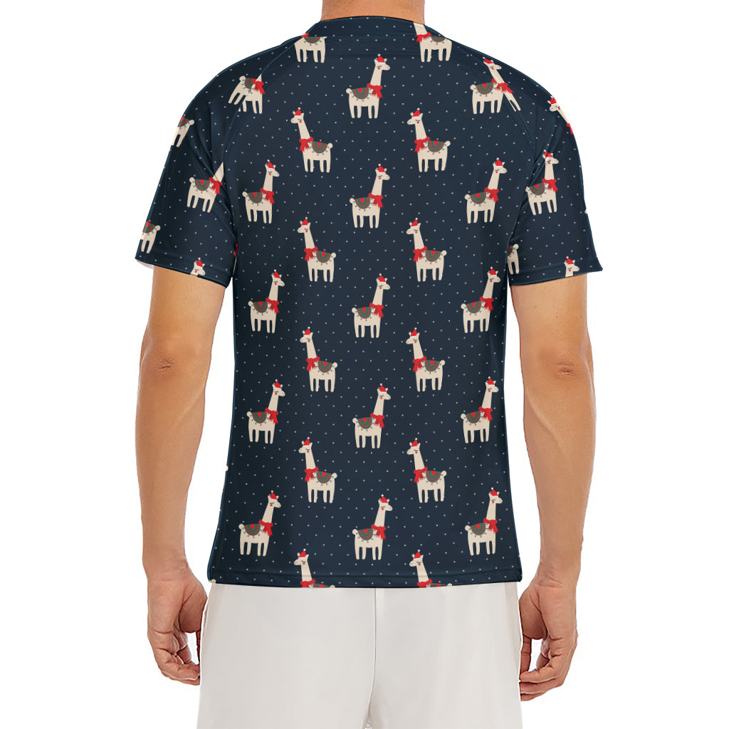 Santa Claus Llama Xmas Pattern Print Men's Short Sleeve Rash Guard