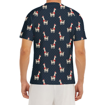 Santa Claus Llama Xmas Pattern Print Men's Short Sleeve Rash Guard