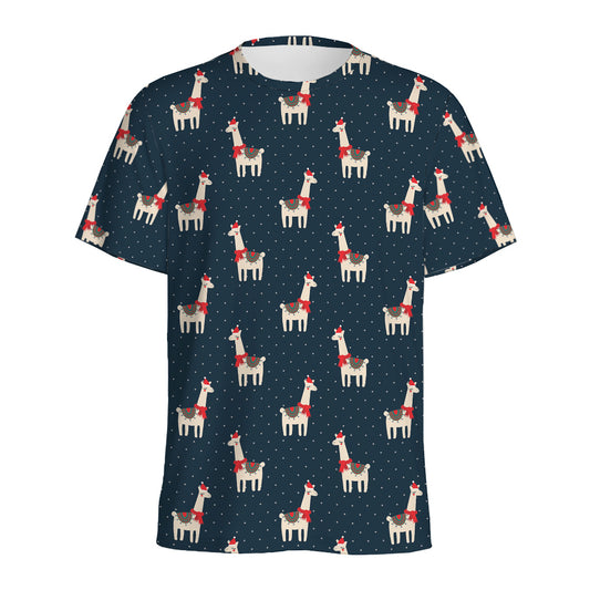 Santa Claus Llama Xmas Pattern Print Men's Sports T-Shirt