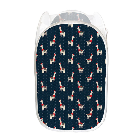 Santa Claus Llama Xmas Pattern Print Mesh Laundry Hamper