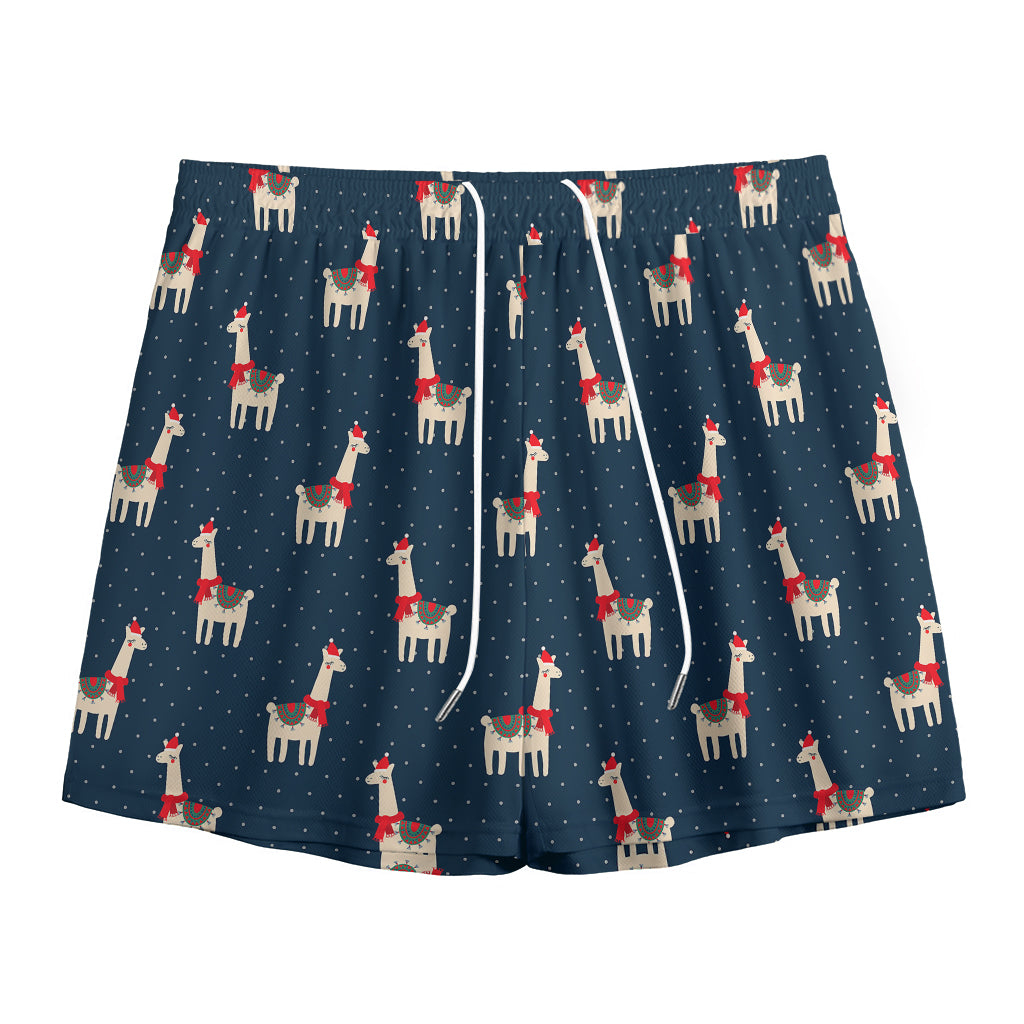 Santa Claus Llama Xmas Pattern Print Mesh Shorts