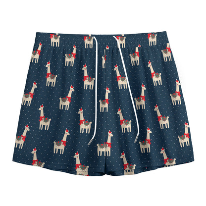 Santa Claus Llama Xmas Pattern Print Mesh Shorts