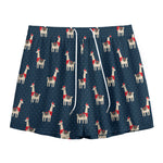 Santa Claus Llama Xmas Pattern Print Mesh Shorts