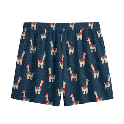Santa Claus Llama Xmas Pattern Print Mesh Shorts