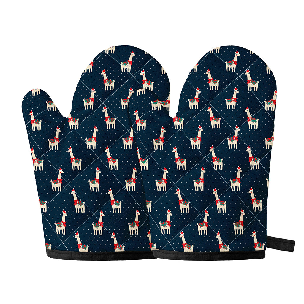 Santa Claus Llama Xmas Pattern Print Oven Mitts