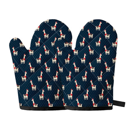 Santa Claus Llama Xmas Pattern Print Oven Mitts