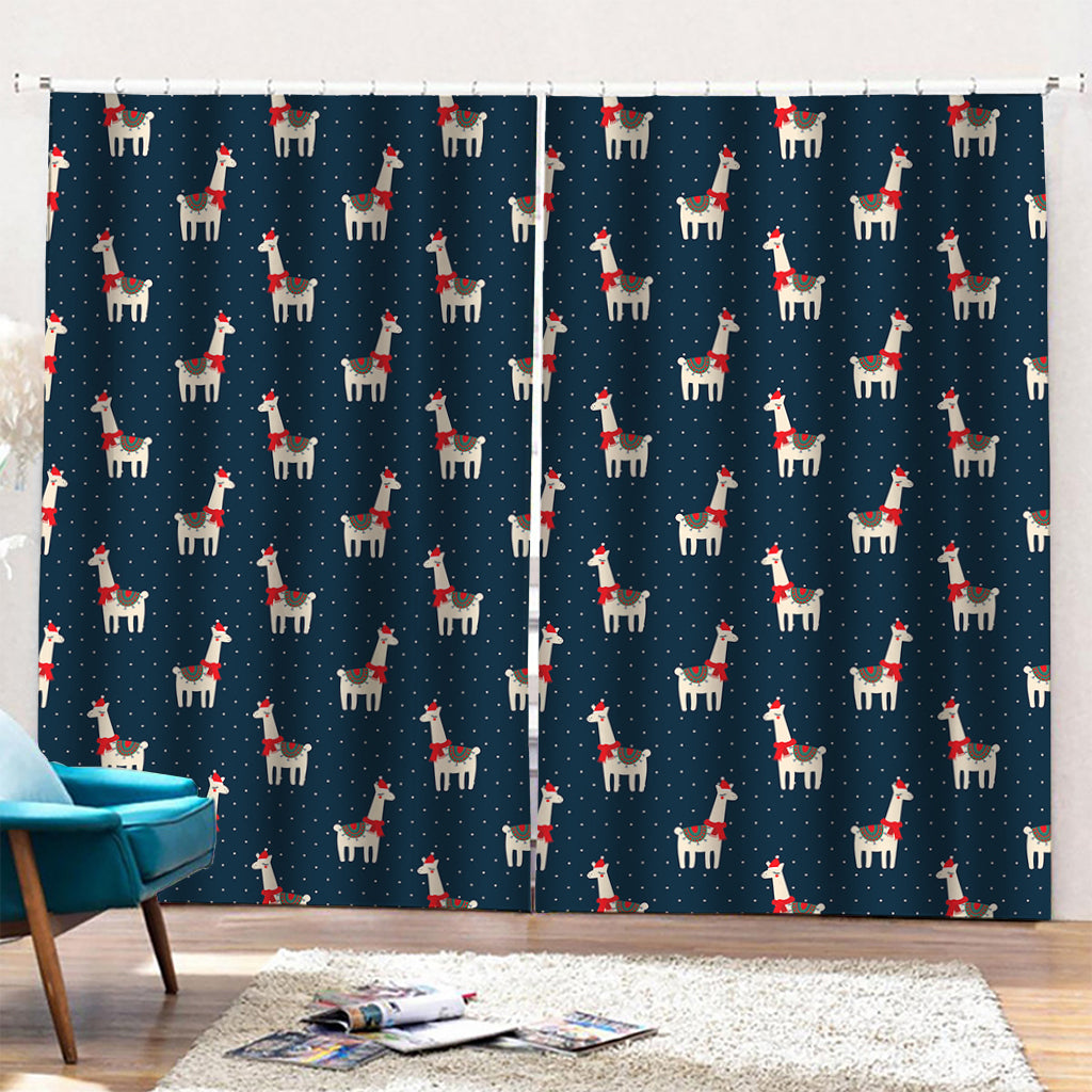 Santa Claus Llama Xmas Pattern Print Pencil Pleat Curtains