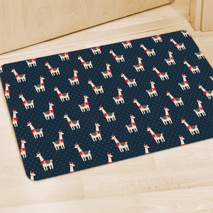 Santa Claus Llama Xmas Pattern Print Polyester Doormat