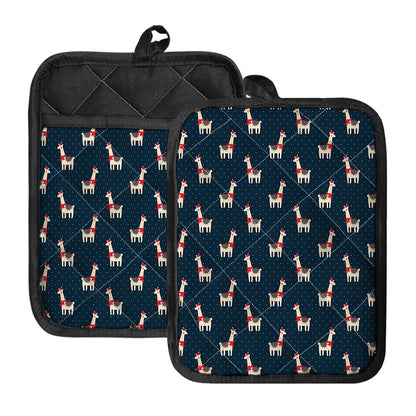 Santa Claus Llama Xmas Pattern Print Pot Holders With Pocket