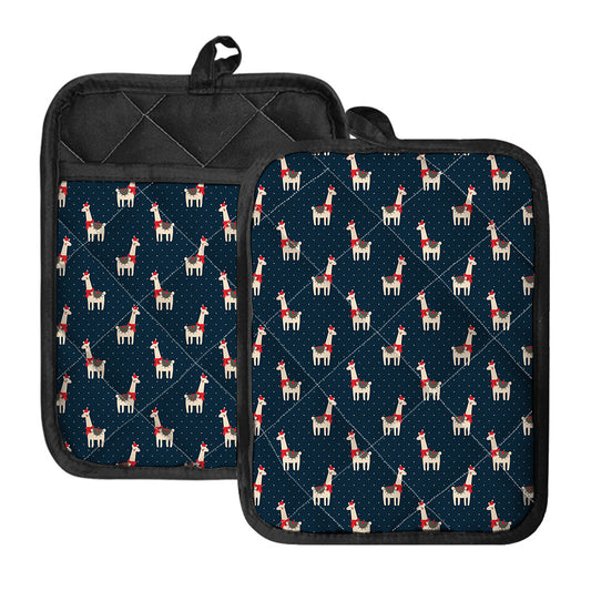Santa Claus Llama Xmas Pattern Print Pot Holders With Pocket
