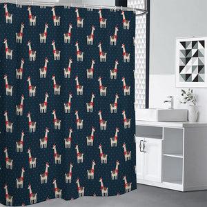 Santa Claus Llama Xmas Pattern Print Premium Shower Curtain