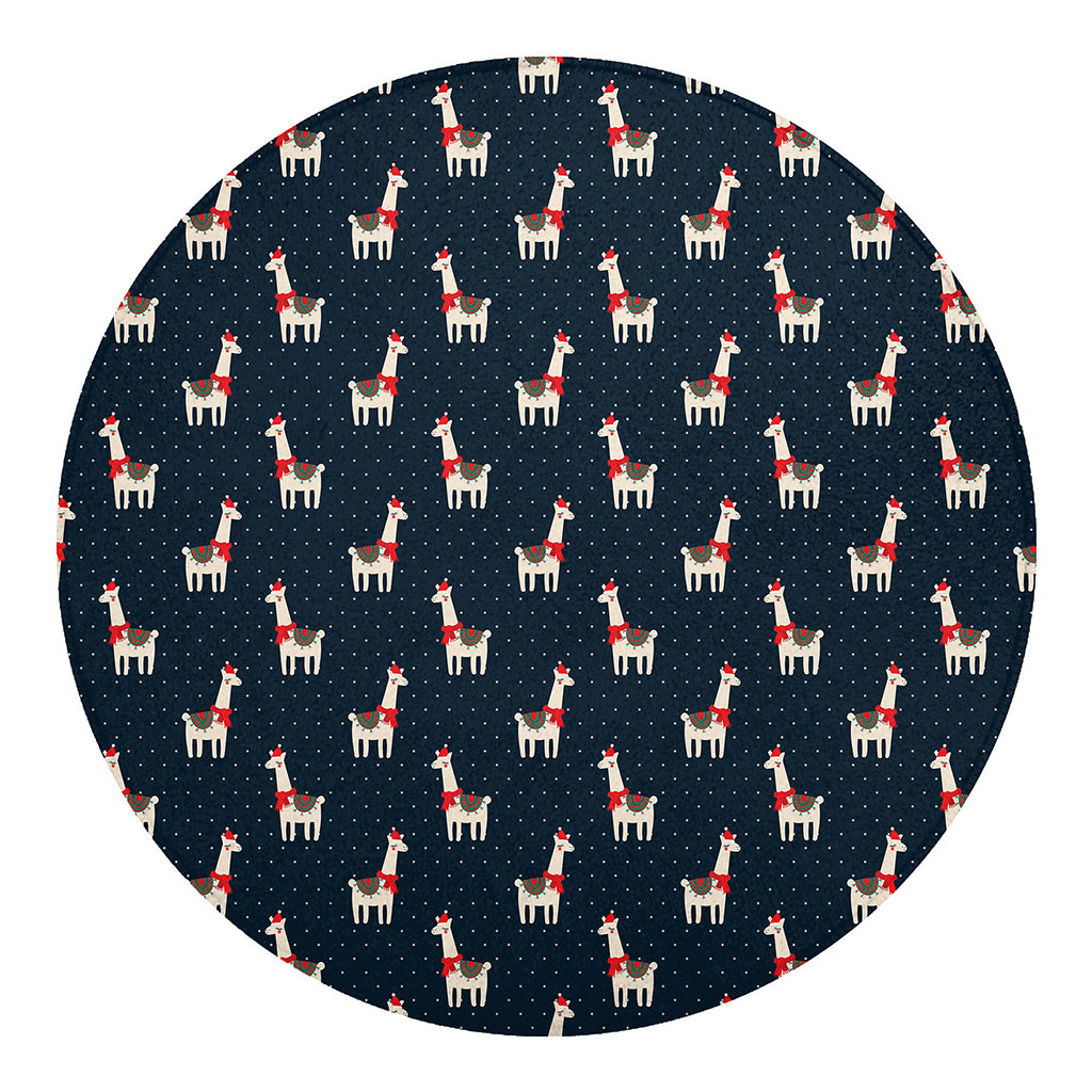 Santa Claus Llama Xmas Pattern Print Round Blanket