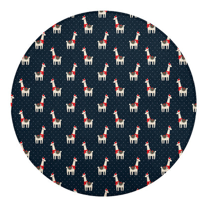 Santa Claus Llama Xmas Pattern Print Round Blanket