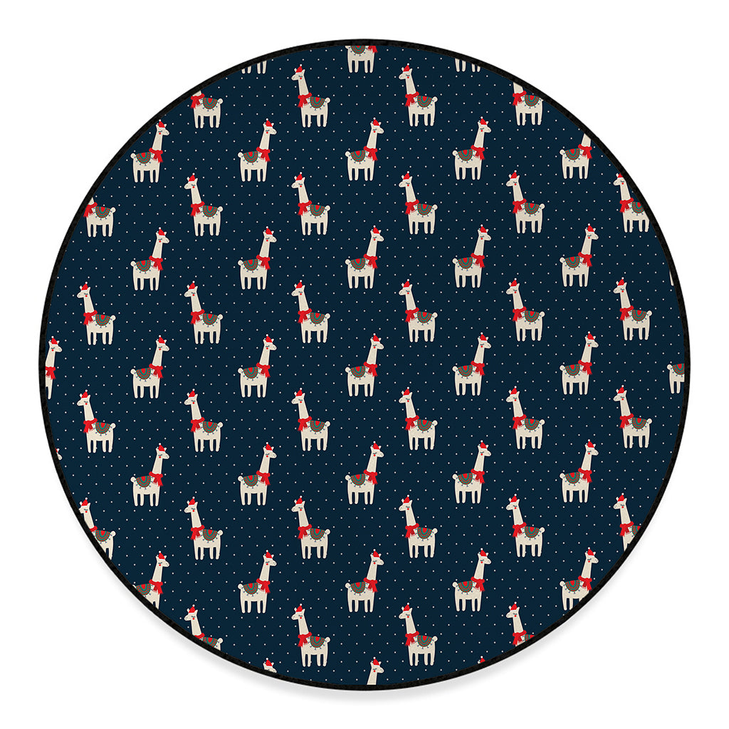 Santa Claus Llama Xmas Pattern Print Round Floor Mat