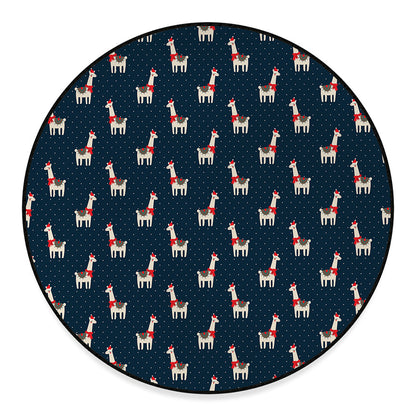 Santa Claus Llama Xmas Pattern Print Round Floor Mat