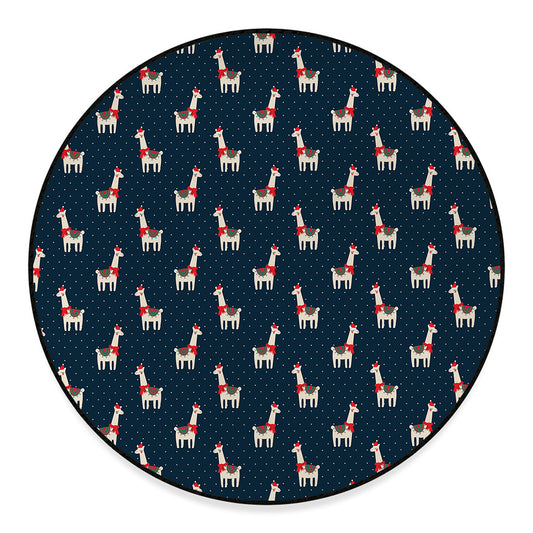 Santa Claus Llama Xmas Pattern Print Round Floor Mat