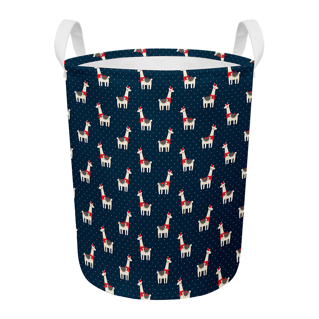 Santa Claus Llama Xmas Pattern Print Round Laundry Basket