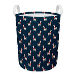 Santa Claus Llama Xmas Pattern Print Round Laundry Basket