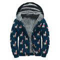 Santa Claus Llama Xmas Pattern Print Sherpa Lined Zip Up Hoodie