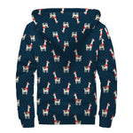 Santa Claus Llama Xmas Pattern Print Sherpa Lined Zip Up Hoodie