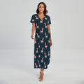 Santa Claus Llama Xmas Pattern Print Short Sleeve Maxi Dress