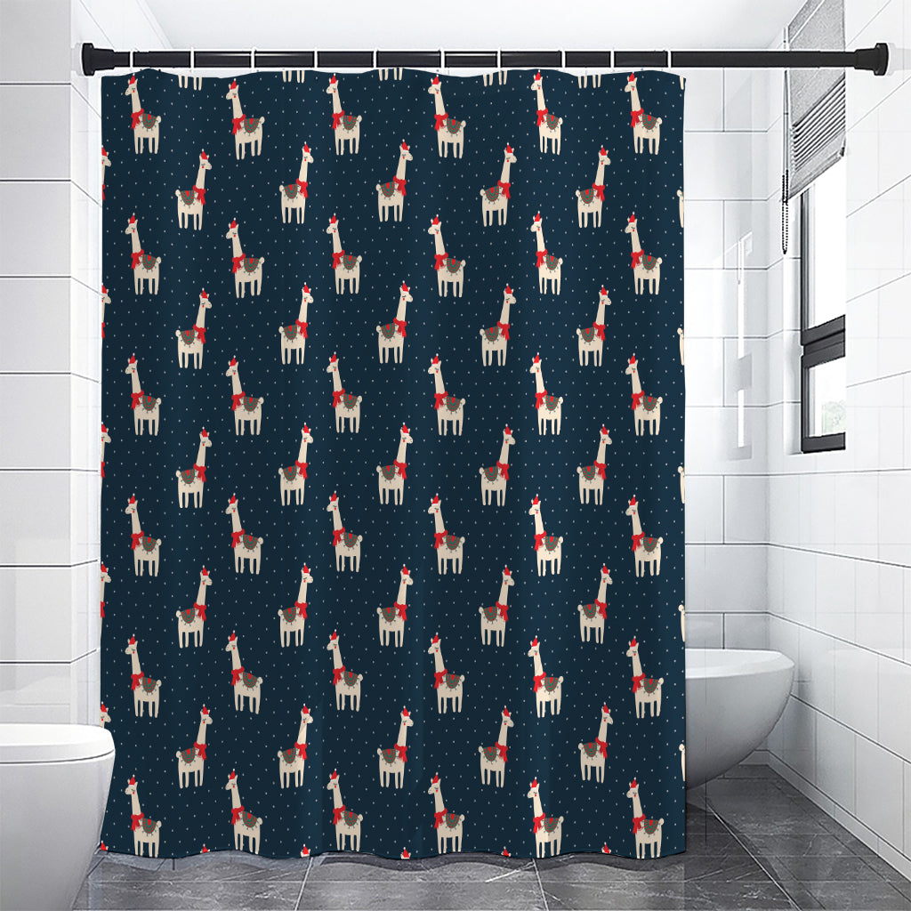 Santa Claus Llama Xmas Pattern Print Shower Curtain