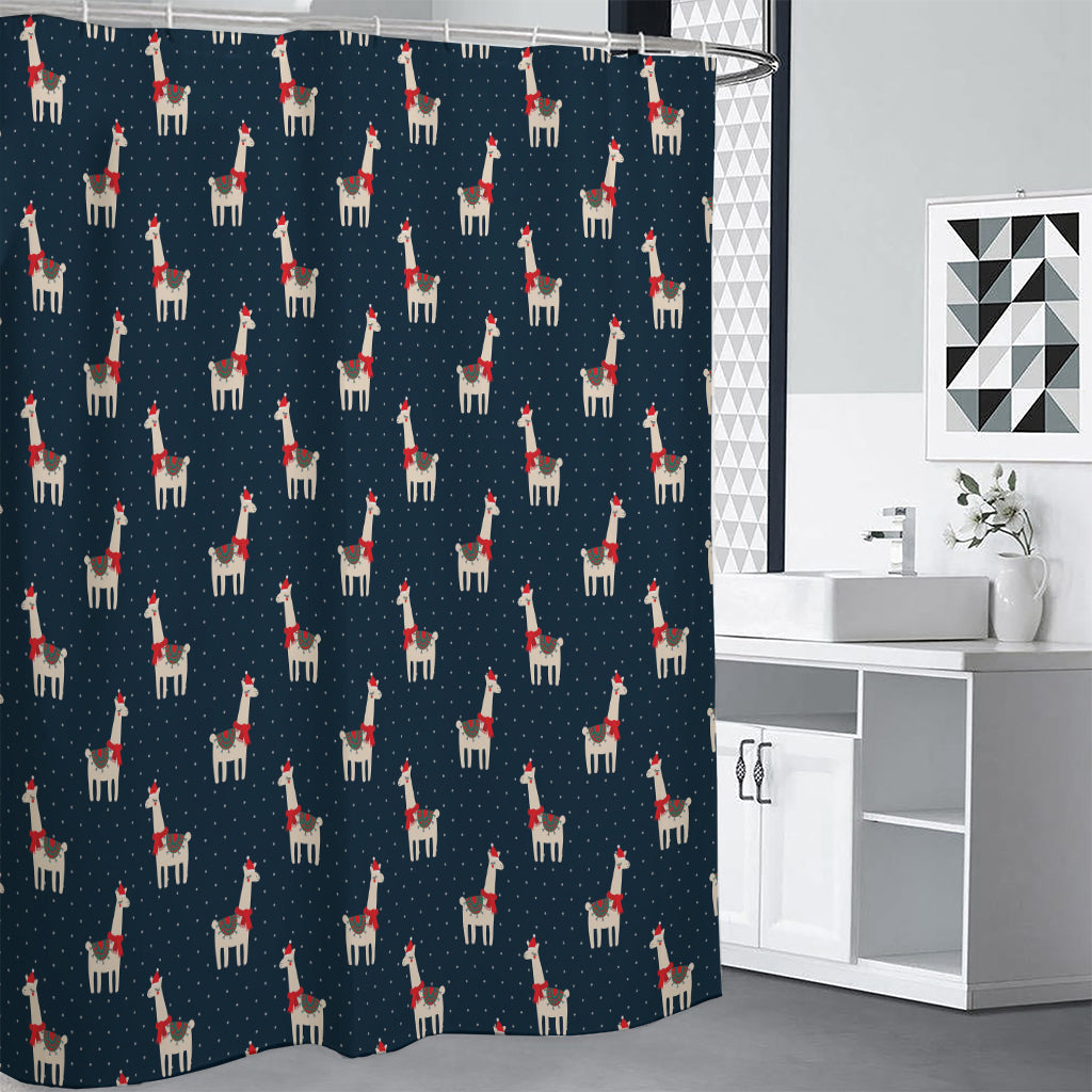 Santa Claus Llama Xmas Pattern Print Shower Curtain