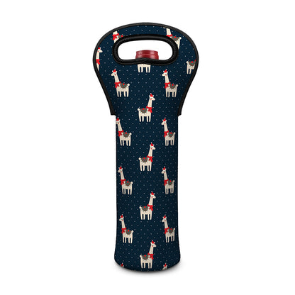 Santa Claus Llama Xmas Pattern Print Single Neoprene Wine Tote