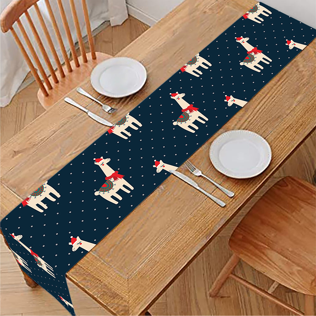 Santa Claus Llama Xmas Pattern Print Table Runner