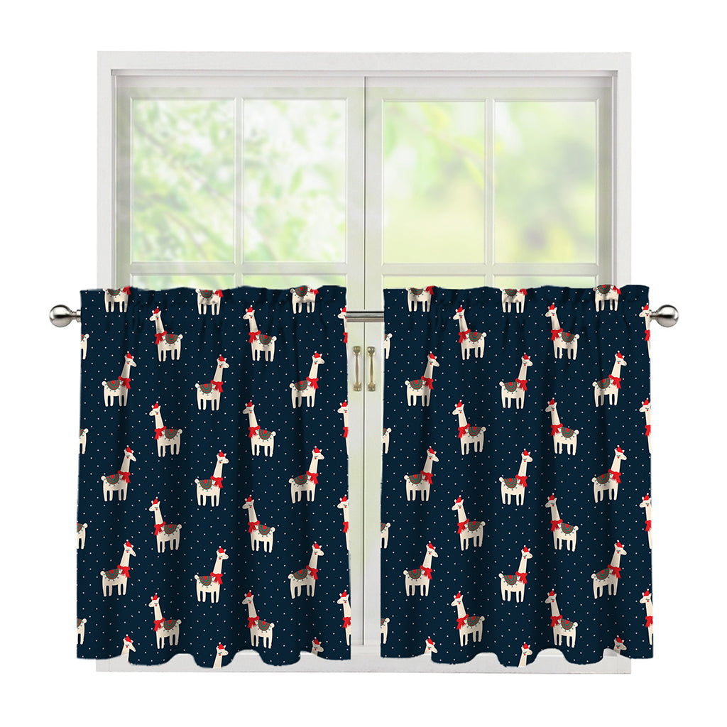 Santa Claus Llama Xmas Pattern Print Tier Curtains