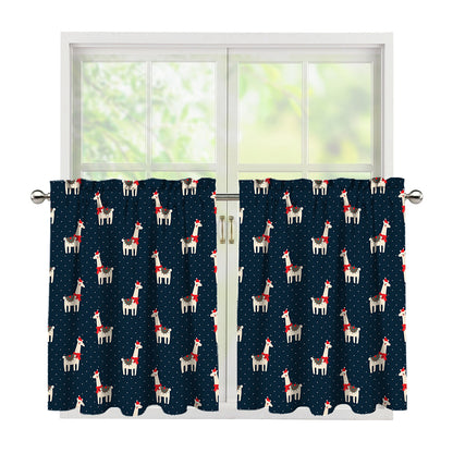 Santa Claus Llama Xmas Pattern Print Tier Curtains