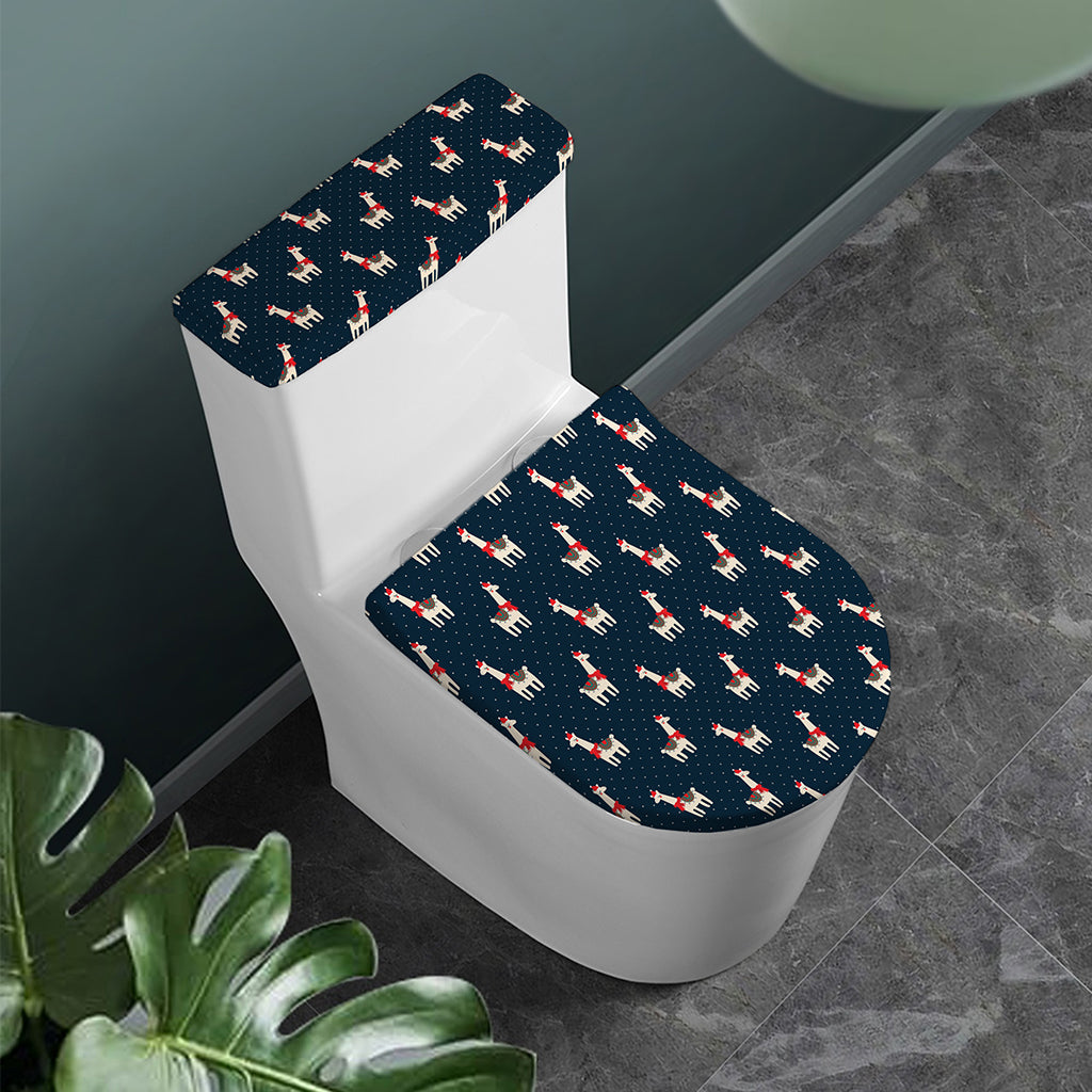 Santa Claus Llama Xmas Pattern Print Toilet Lid And Tank Cover Set