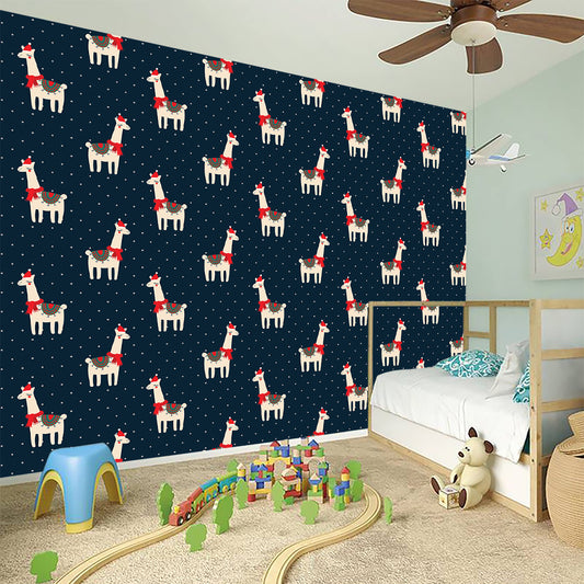 Santa Claus Llama Xmas Pattern Print Wall Sticker
