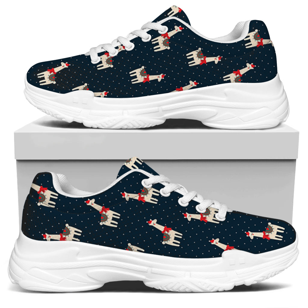 Santa Claus Llama Xmas Pattern Print White Chunky Shoes