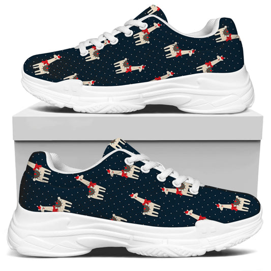 Santa Claus Llama Xmas Pattern Print White Chunky Shoes