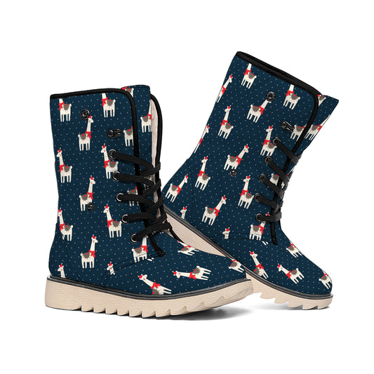 Santa Claus Llama Xmas Pattern Print Winter Boots