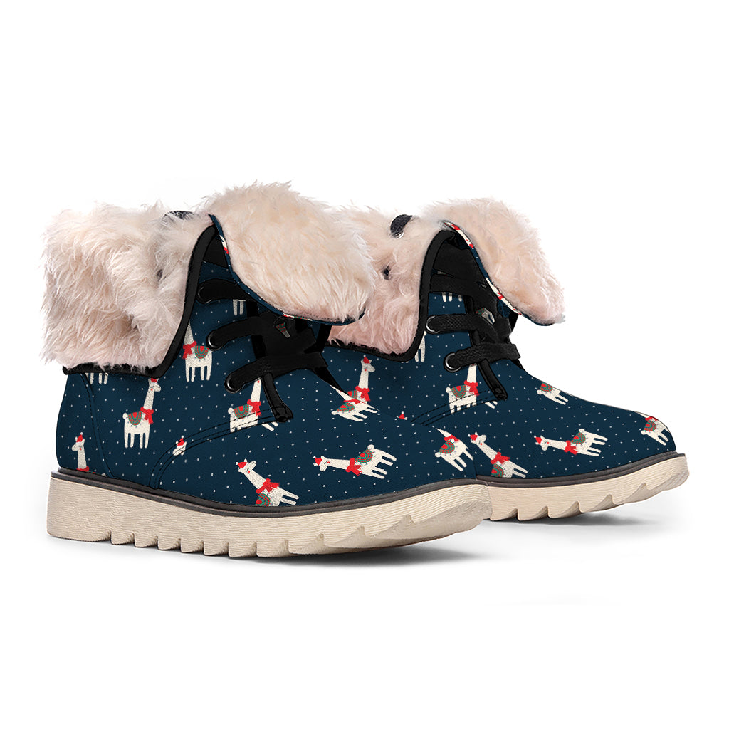 Santa Claus Llama Xmas Pattern Print Winter Boots