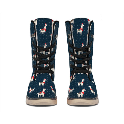 Santa Claus Llama Xmas Pattern Print Winter Boots