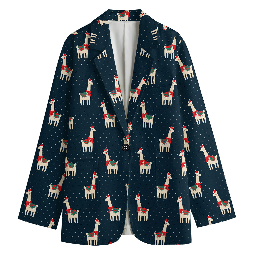 Santa Claus Llama Xmas Pattern Print Women's Blazer