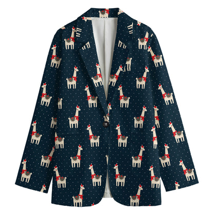 Santa Claus Llama Xmas Pattern Print Women's Blazer