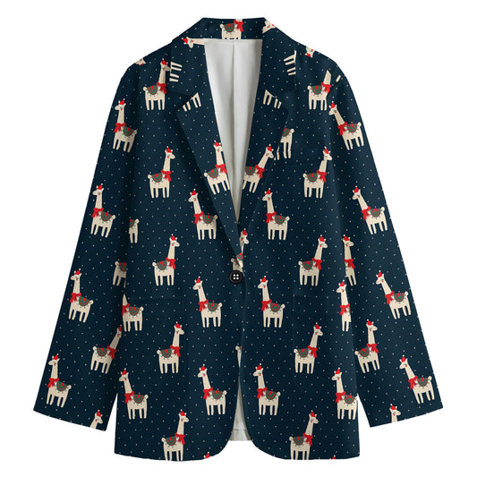 Santa Claus Llama Xmas Pattern Print Women's Blazer